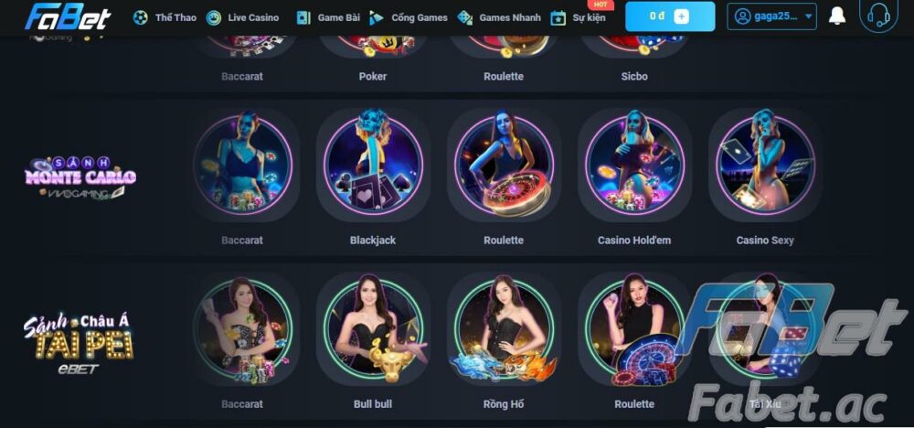 Sảnh Monte Cario Fabet (Vivo gaming Fabet) rất được yêu thích hiện nay