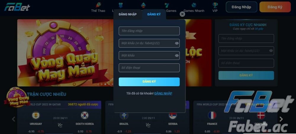 Để có thể khám phá thế giới trò chơi của Fabet tv bạn cần phải tạo tài khoản