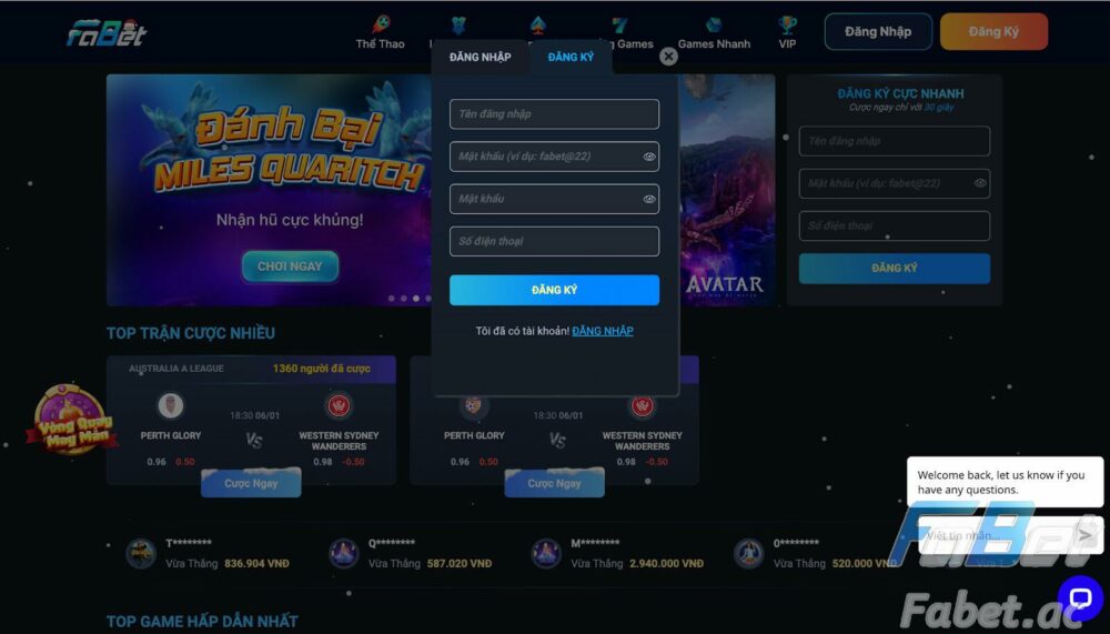 Đăng ký tài khoản tại Fabet để tham gia chơi game xúc xắc 